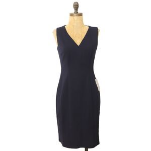 MAGGY LONDON Knee Length V-Neck Lined Sleeveless Dress US 2 Navy Blue NWT B43